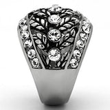 High polished (no plating) Stainless Steel Ring with Top Grade Crystal  in Clear