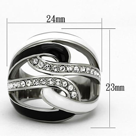 High polished (no plating) Stainless Steel Ring with Top Grade Crystal  in Clear