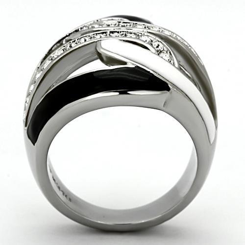 High polished (no plating) Stainless Steel Ring with Top Grade Crystal  in Clear