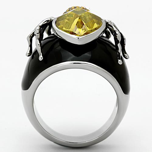 High polished (no plating) Stainless Steel Ring with AAA Grade CZ  in Topaz