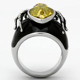 High polished (no plating) Stainless Steel Ring with AAA Grade CZ  in Topaz
