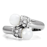 High polished (no plating) Stainless Steel Ring with Milky CZ  in White