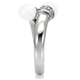 High polished (no plating) Stainless Steel Ring with Milky CZ  in White
