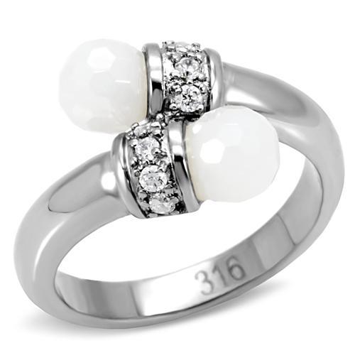 High polished (no plating) Stainless Steel Ring with Milky CZ  in White