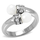 High polished (no plating) Stainless Steel Ring with Milky CZ  in White