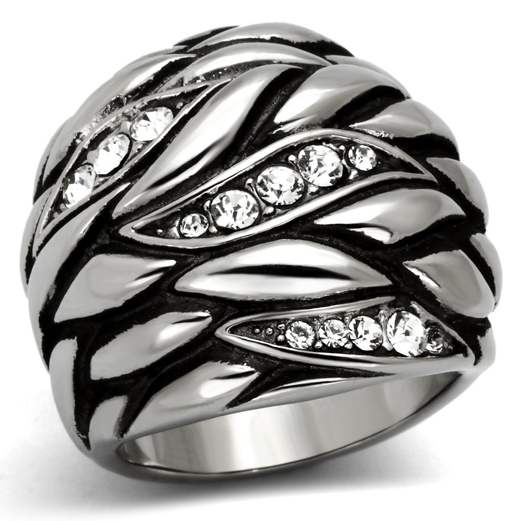 High polished (no plating) Stainless Steel Ring with Top Grade Crystal  in Clear