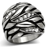 High polished (no plating) Stainless Steel Ring with Top Grade Crystal  in Clear