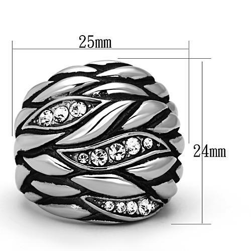 High polished (no plating) Stainless Steel Ring with Top Grade Crystal  in Clear