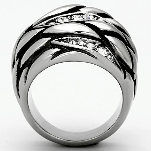 High polished (no plating) Stainless Steel Ring with Top Grade Crystal  in Clear