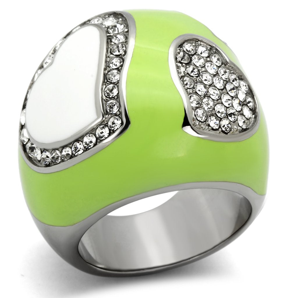 High polished (no plating) Stainless Steel Ring with Top Grade Crystal  in Clear