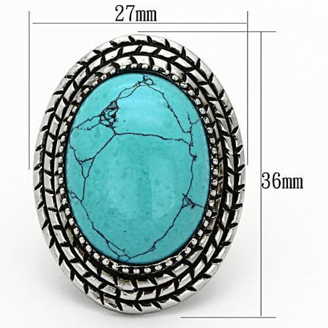 High polished (no plating) Stainless Steel Ring with Semi-Precious Turquoise in Sea Blue