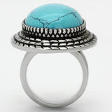 High polished (no plating) Stainless Steel Ring with Semi-Precious Turquoise in Sea Blue