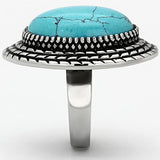 High polished (no plating) Stainless Steel Ring with Semi-Precious Turquoise in Sea Blue