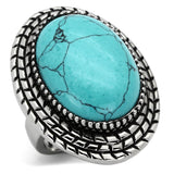 High polished (no plating) Stainless Steel Ring with Semi-Precious Turquoise in Sea Blue