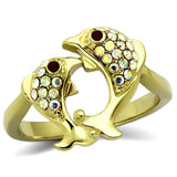 IP Gold(Ion Plating) Stainless Steel Ring with Top Grade Crystal  in Multi Color