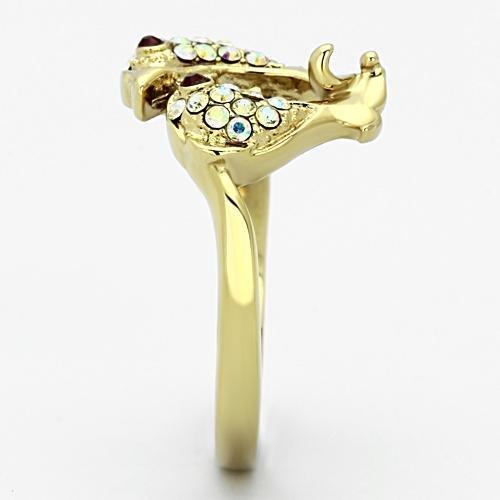 IP Gold(Ion Plating) Stainless Steel Ring with Top Grade Crystal  in Multi Color