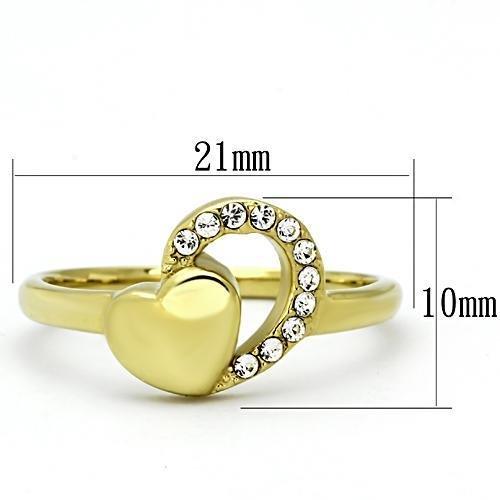 IP Gold(Ion Plating) Stainless Steel Ring with Top Grade Crystal  in Clear
