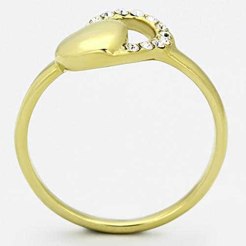 IP Gold(Ion Plating) Stainless Steel Ring with Top Grade Crystal  in Clear