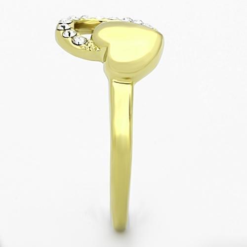 IP Gold(Ion Plating) Stainless Steel Ring with Top Grade Crystal  in Clear