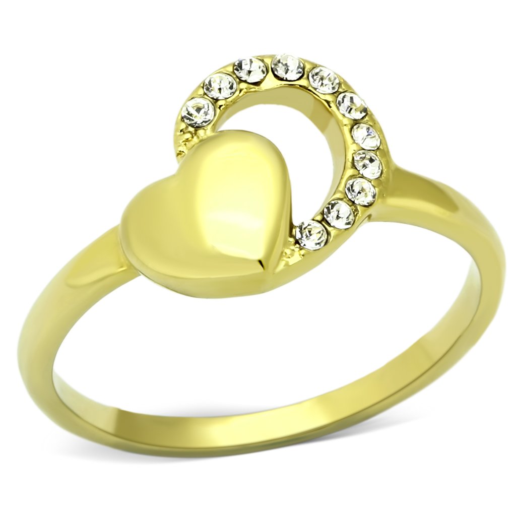 IP Gold(Ion Plating) Stainless Steel Ring with Top Grade Crystal  in Clear