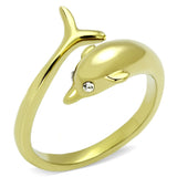 IP Gold(Ion Plating) Stainless Steel Ring with Top Grade Crystal  in Clear