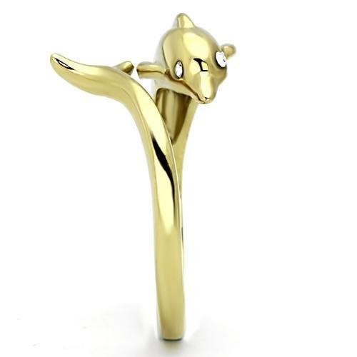 IP Gold(Ion Plating) Stainless Steel Ring with Top Grade Crystal  in Clear