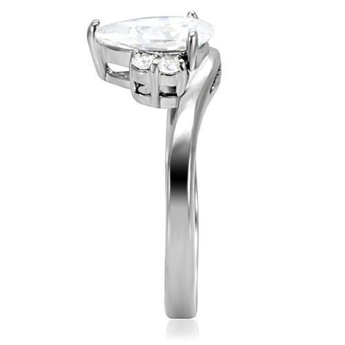 High polished (no plating) Stainless Steel Ring with AAA Grade CZ  in Clear