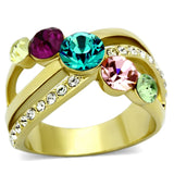IP Gold(Ion Plating) Stainless Steel Ring with Top Grade Crystal  in Multi Color