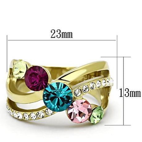 IP Gold(Ion Plating) Stainless Steel Ring with Top Grade Crystal  in Multi Color