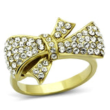IP Gold(Ion Plating) Stainless Steel Ring with Top Grade Crystal  in Clear