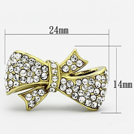 IP Gold(Ion Plating) Stainless Steel Ring with Top Grade Crystal  in Clear