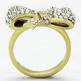 IP Gold(Ion Plating) Stainless Steel Ring with Top Grade Crystal  in Clear