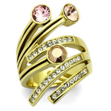 IP Gold(Ion Plating) Stainless Steel Ring with Top Grade Crystal  in Multi Color