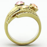 IP Gold(Ion Plating) Stainless Steel Ring with Top Grade Crystal  in Multi Color