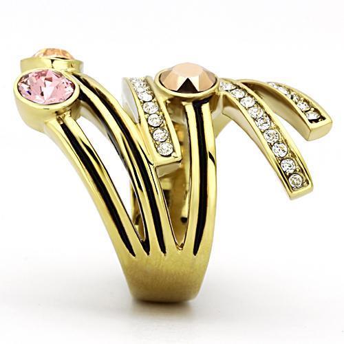 IP Gold(Ion Plating) Stainless Steel Ring with Top Grade Crystal  in Multi Color