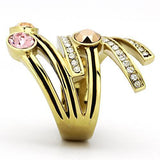 IP Gold(Ion Plating) Stainless Steel Ring with Top Grade Crystal  in Multi Color