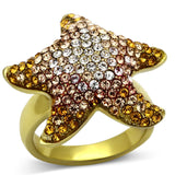 IP Gold(Ion Plating) Stainless Steel Ring with Top Grade Crystal  in Multi Color
