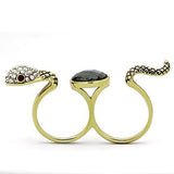 IP Gold(Ion Plating) Stainless Steel Ring with Synthetic Glass Bead in Black Diamond