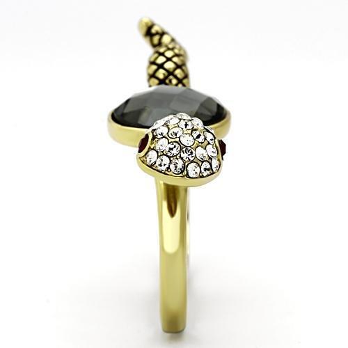 IP Gold(Ion Plating) Stainless Steel Ring with Synthetic Glass Bead in Black Diamond