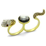 IP Gold(Ion Plating) Stainless Steel Ring with Synthetic Glass Bead in Black Diamond