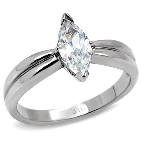 High polished (no plating) Stainless Steel Ring with AAA Grade CZ  in Clear