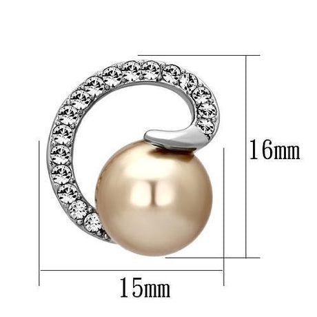 High polished (no plating) Stainless Steel Earrings with Synthetic Pearl in Brown
