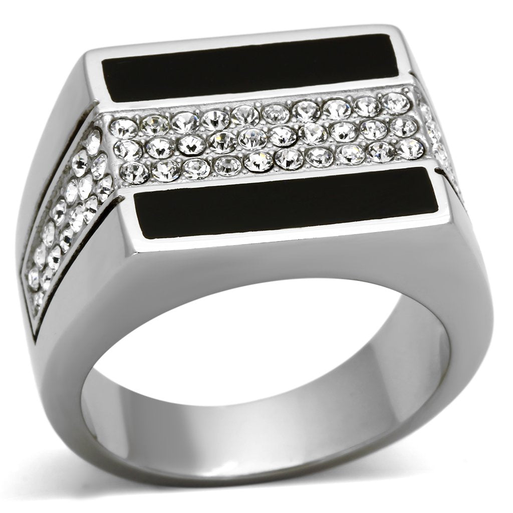 High polished (no plating) Stainless Steel Ring with Top Grade Crystal  in Clear