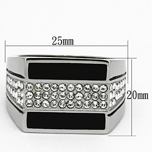 High polished (no plating) Stainless Steel Ring with Top Grade Crystal  in Clear