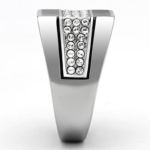 High polished (no plating) Stainless Steel Ring with Top Grade Crystal  in Clear