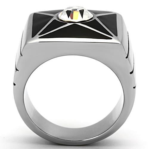 High polished (no plating) Stainless Steel Ring with Top Grade Crystal  in Clear