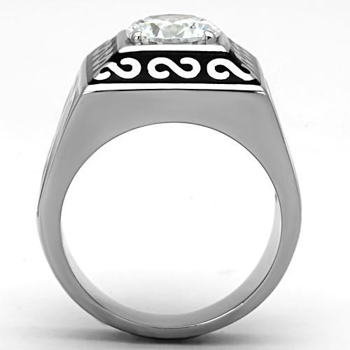 High polished (no plating) Stainless Steel Ring with AAA Grade CZ  in Clear