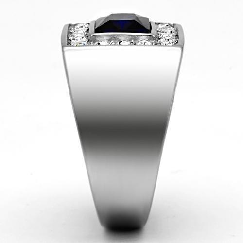 High polished (no plating) Stainless Steel Ring with Synthetic Synthetic Glass in Montana