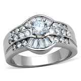 High polished (no plating) Stainless Steel Ring with AAA Grade CZ  in Clear
