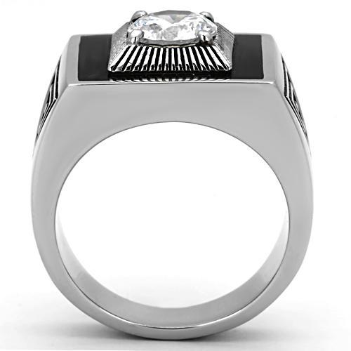 High polished (no plating) Stainless Steel Ring with AAA Grade CZ  in Clear